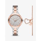 Michael Kors Pave Two-Tone Watch and Heart Bracelet Set