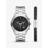 Michael Kors Oversized Slim Runway Silver-Tone Watch And Logo Bracelet Set
