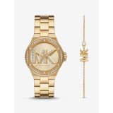 Michael Kors Lennox Pave Logo Gold-Tone Watch and Bracelet Set