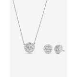 Michael Kors Sterling Silver Pave Logo Disc Earrings and Necklace Set