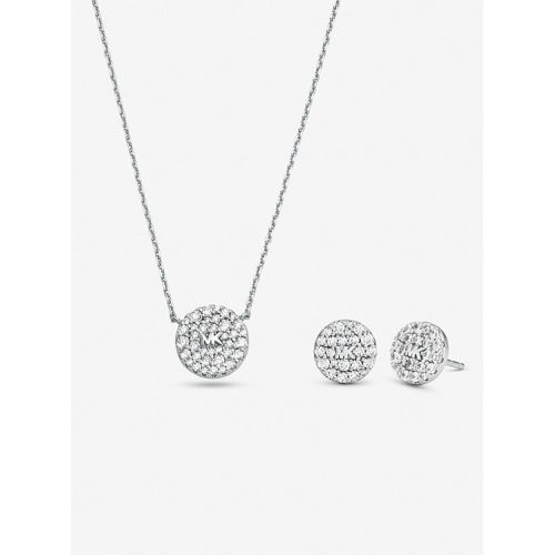 마이클코어스 Michael Kors Sterling Silver Pave Logo Disc Earrings and Necklace Set
