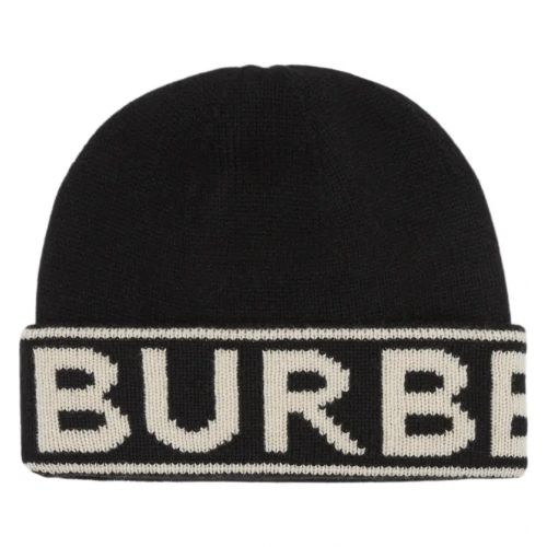 버버리 BURBERRY Intarsia Logo Cashmere Hat_BLACK