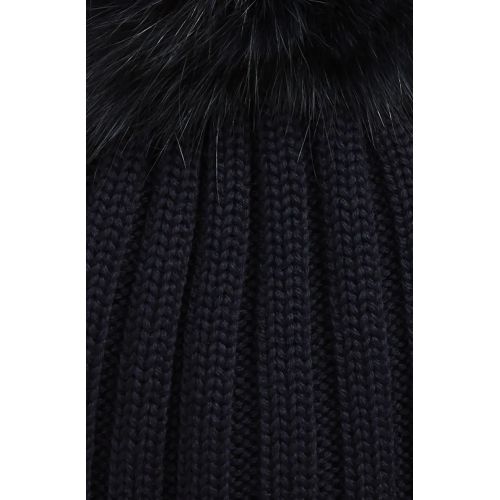 몽클레르 MONCLER Rib Virgin Wool Beanie with Genuine Fox Fur Pom_NAVY