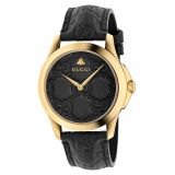 GUCCI G-Timeless Leather Strap Watch, 38mm_BLACK/ GOLD