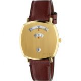 GUCCI Grip Leather Strap Watch, 38mm_BORDEAUX/ GOLD