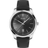 BOSS Circuit Leather Strap Watch, 42mm_BLACK/ SILVER