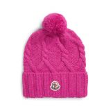 MONCLER Logo Patch Cable Knit Beanie_590 PINK