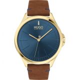 BOSS HUGO Smash Leather Strap Watch, 43mm_BROWN/ BLUE/ GOLD