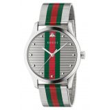 GUCCI G-Timeless Bee Stripe Mesh Band Watch, 42mm_SILVER/ GREEN/ RED/ SILVER