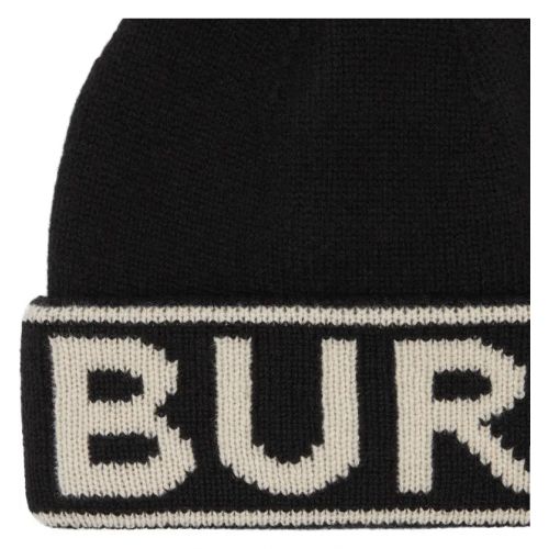 버버리 BURBERRY Intarsia Logo Cashmere Hat_BLACK