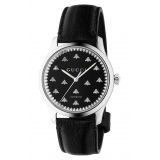 GUCCI Bee Automatic Leather Strap Watch, 42mm_BLACK/ SILVER