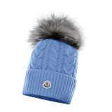 MONCLER Cable Wool & Cashmere Beanie with Genuine Fox Fur Pom_NAVY