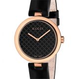 GUCCI Diamantissima Leather Strap Watch, 32mm_BLACK/ GOLD