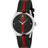 GUCCI G-Timeless Leather Strap Watch, 38mm_BLACK/ GREEN/ SILVER