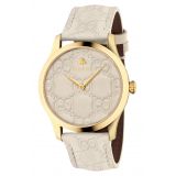 GUCCI G-Timeless Logo Leather Strap Watch, 38mm_CREAM/ GOLD