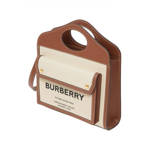 버버리 Burberry Mini Logo Canvas & Leather Pocket Bag_NATURAL BROWN
