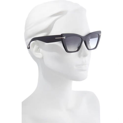 탐포드 Tom Ford Wyatt 56mm Gradient Cat Eye Sunglasses_SHINY BLACK / SMOKE