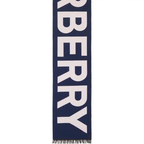 버버리 Burberry Logo Jacquard Wool Football Scarf_NAVY
