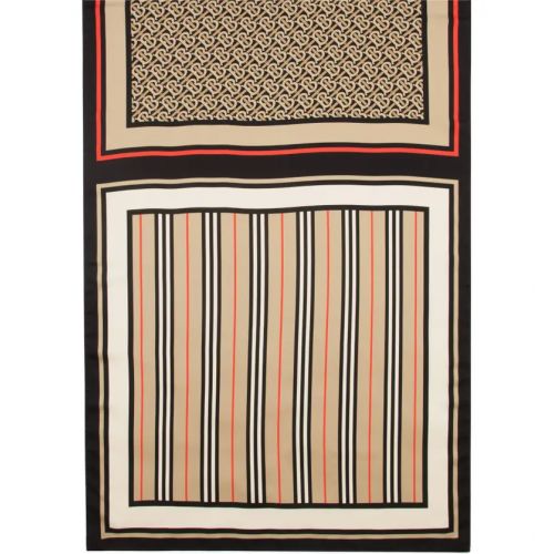 버버리 Burberry Monogram, Icon Stripe & Check Print Silk Scarf_ARCHIVE BEIGE