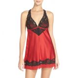 Black Bow Muse Lace & Satin Backless Chemise_TANGO RED