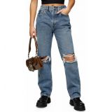 Topshop Double Ripped Knee Nonstretch Dad Jeans_MID DENIM