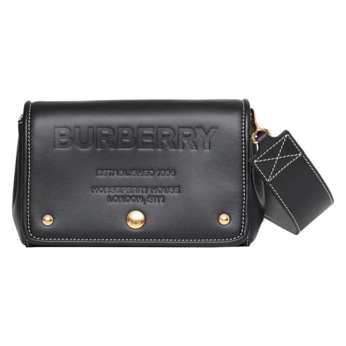 버버리 Burberry Hackberry Horseferry Debossed Leather Crossbody Bag_BLACK