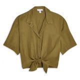Topshop Demi Casual Knot Front Button-Up Shirt_OLIVE