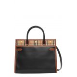 Burberry Small Title Leather & Vintage Check Two-Handle Bag_Black