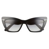 Tom Ford Wyatt 56mm Gradient Cat Eye Sunglasses_SHINY BLACK / SMOKE