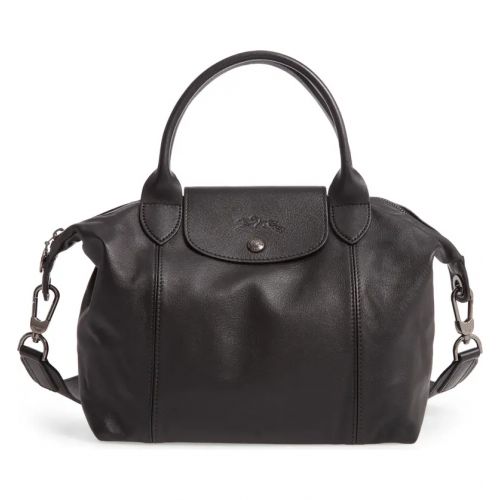  Longchamp Le Pliage Cuir Leather Shoulder Bag_BLACK
