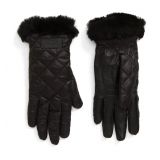 UGG All Weather Touchscreen Compatible Quilted Gloves with Genuine Shearilng Trim_BLACK
