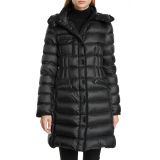 Moncler Hermine Grosgrain Trim Quilted Down Puffer Coat_BLACK