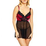iCollection Microfiber & Lace Chemise & G-String Thong Set_WINE
