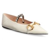 Gucci Deva Horsebit & Chain Convertible Pointed Toe Ballet Flat_DUSTY WHITE