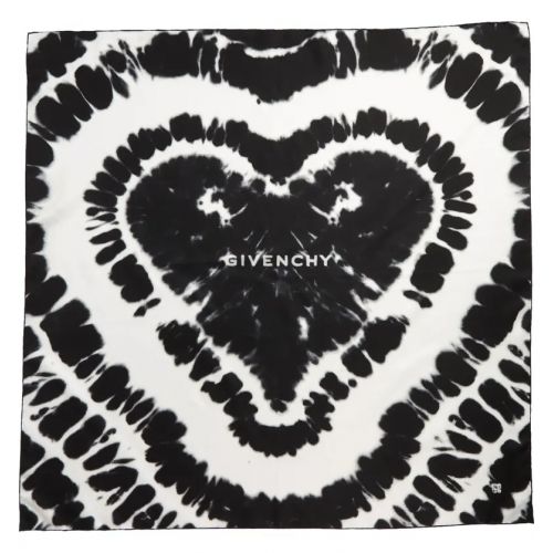 지방시 Givenchy Heart Logo Tie Dye Silk Scarf_BLACK