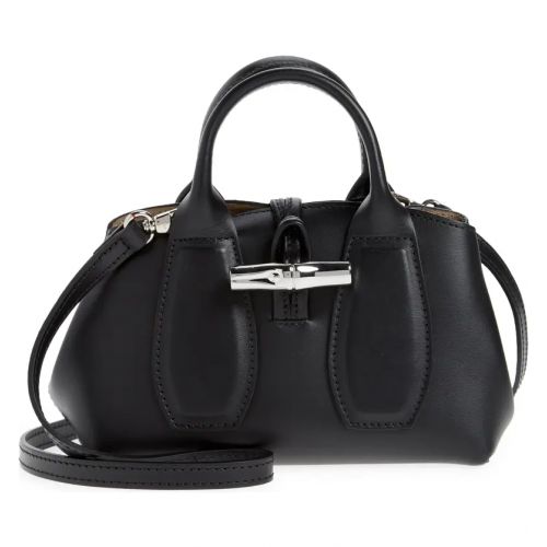  Longchamp Extra Small Roseau Leather Tote_Black