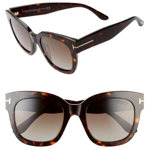 탐포드 Tom Ford Beatrix 52mm Polarized Gradient Square Sunglasses_DARK HAVANA/ BROWN