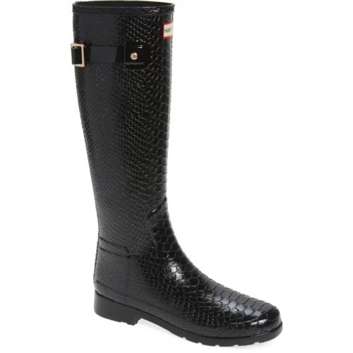 헌터 Hunter Original Embossed Refined Tall Waterproof Rain Boot_BLACK