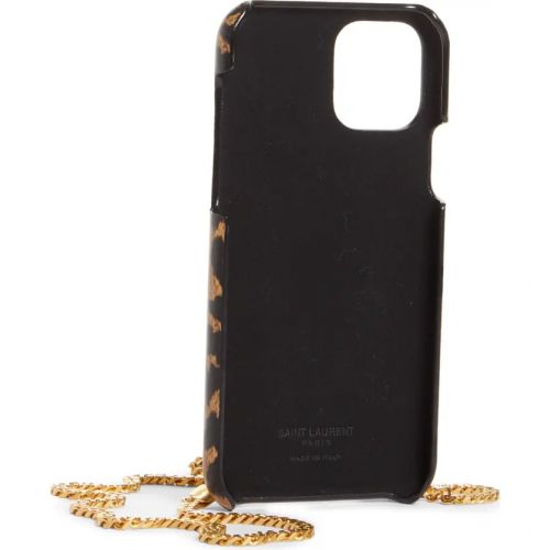 이브 생로랑 Saint Laurent Leopard Heart Print iPhone 11 Pro Leather Case on a Chain_TOFFEE/M.NATURALE