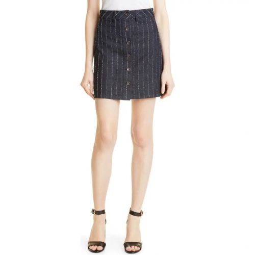 엠포리오아르마니 Emporio Armani Textured Pinstripe A-Line Denim Skirt_DARK BLUE