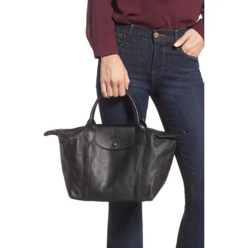  Longchamp Le Pliage Cuir Leather Shoulder Bag_BLACK