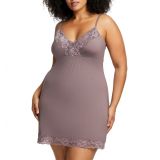 Montelle Intimates Lace Trim Full Support Chemise_ALMOND SPICE/ PINK PEARL