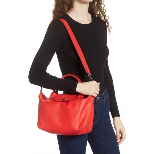  Longchamp Le Pliage Cuir Leather Shoulder Bag_KISS RED