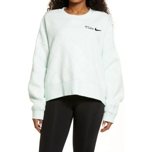 나이키 Nike Sportswear Quilted Fleece Sweatshirt_BARELY GREEN/ BLACK/ BLACK