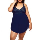 iCollection Lace & Mesh Babydoll Chemise_NAVY-BLUE