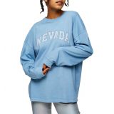 Topshop Nevada Long Sleeve Cotton Graphic Tee_BLUE