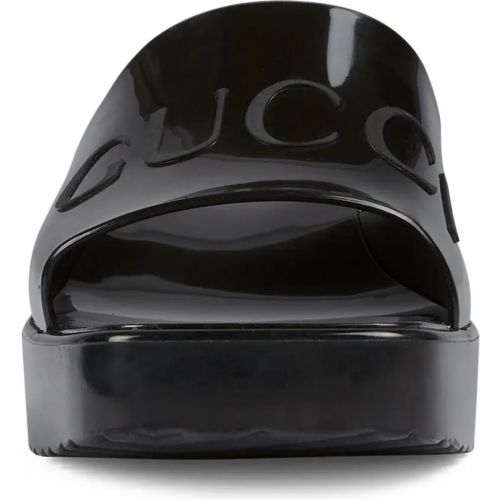 구찌 Gucci Rubber Logo Platform Slide Sandal_BLACK