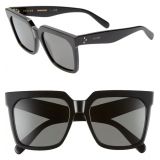 CELINE 55mm Polarized Square Sunglasses_SHINY BLACK/ SMOKE