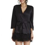 Rya Collection Swan Charmeuse & Ostrich Feather Wrap_BLACK