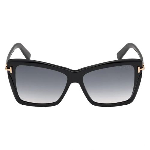 탐포드 Tom Ford Leah 64mm Gradient Polarized Oversize Butterfly Sunglasses_SHINY BLACK / Gradient SMOKE